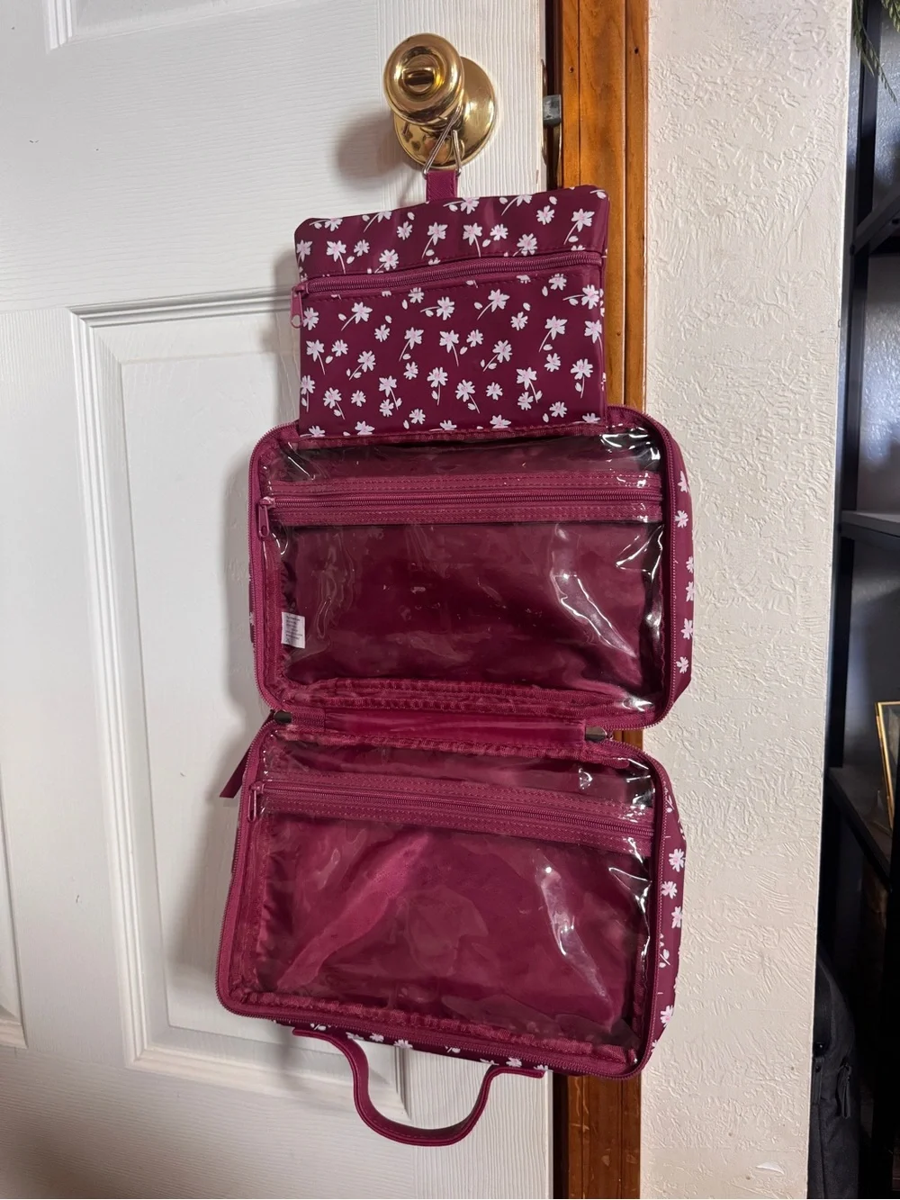Burgundy Floral Cosmetic Travel Case